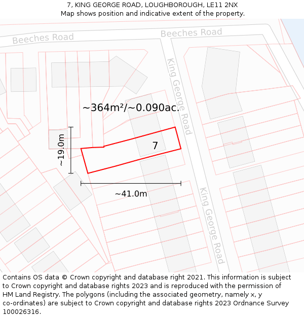 7, KING GEORGE ROAD, LOUGHBOROUGH, LE11 2NX: Plot and title map