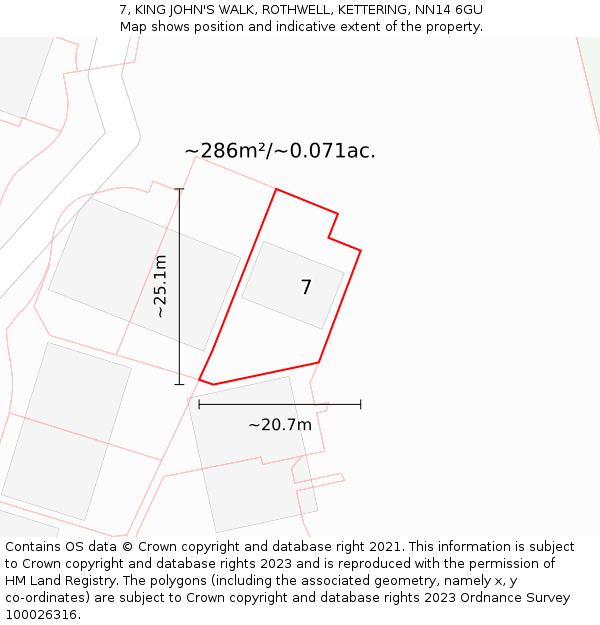 7, KING JOHN'S WALK, ROTHWELL, KETTERING, NN14 6GU: Plot and title map