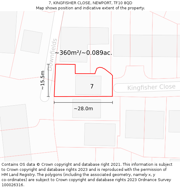 7, KINGFISHER CLOSE, NEWPORT, TF10 8QD: Plot and title map