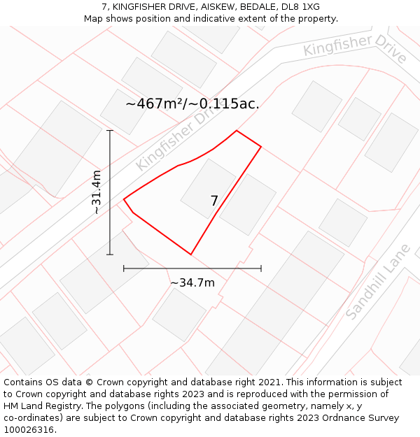 7, KINGFISHER DRIVE, AISKEW, BEDALE, DL8 1XG: Plot and title map