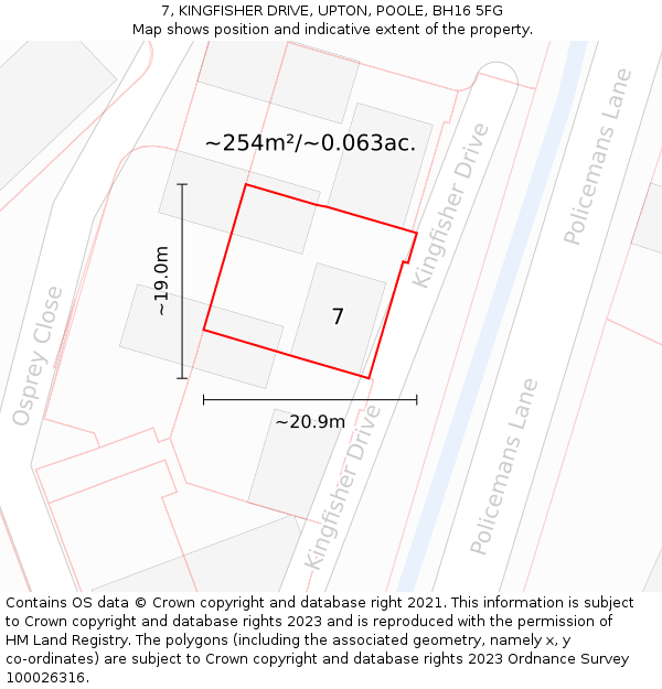 7, KINGFISHER DRIVE, UPTON, POOLE, BH16 5FG: Plot and title map