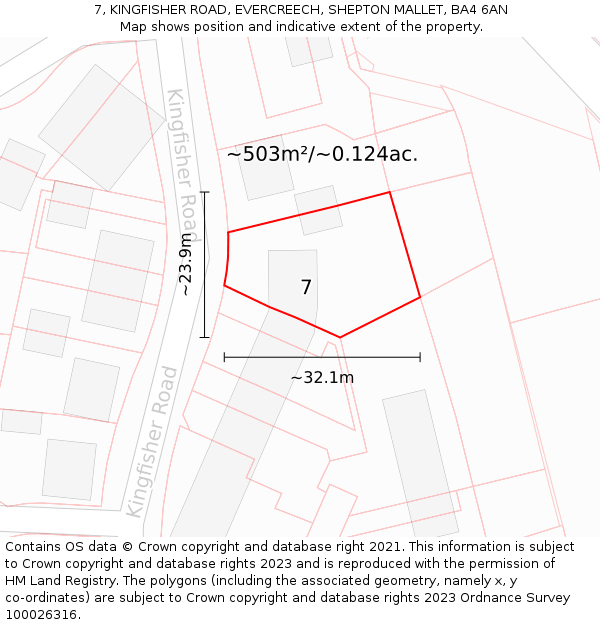 7, KINGFISHER ROAD, EVERCREECH, SHEPTON MALLET, BA4 6AN: Plot and title map