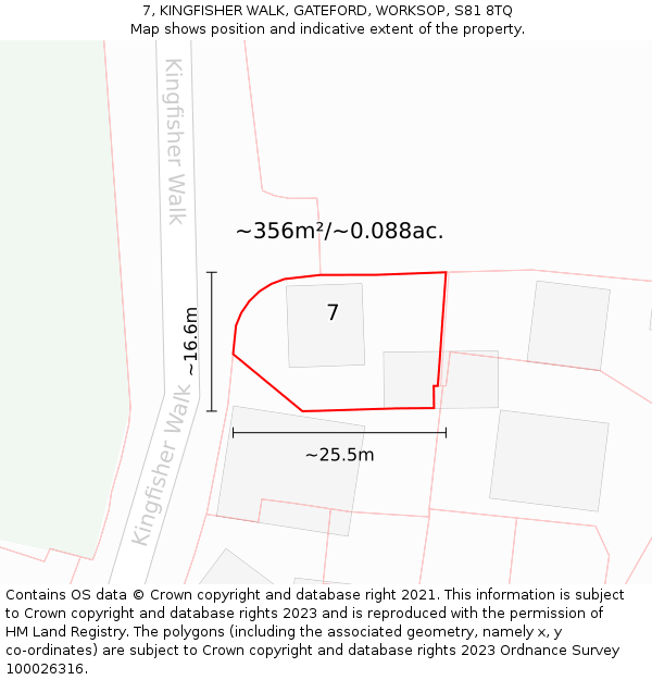 7, KINGFISHER WALK, GATEFORD, WORKSOP, S81 8TQ: Plot and title map