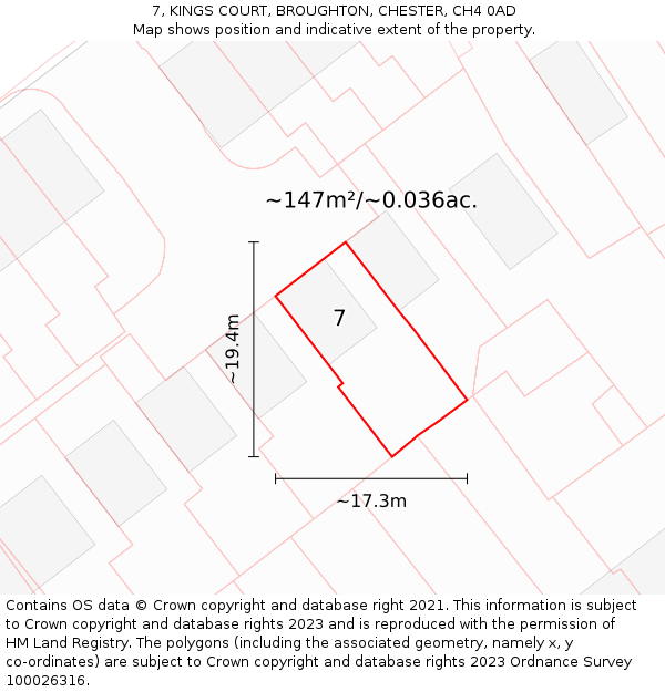 7, KINGS COURT, BROUGHTON, CHESTER, CH4 0AD: Plot and title map