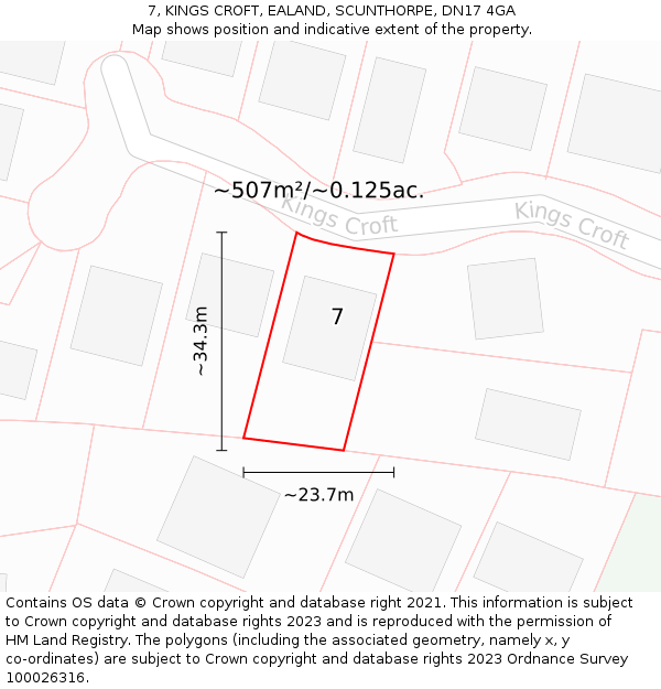 7, KINGS CROFT, EALAND, SCUNTHORPE, DN17 4GA: Plot and title map