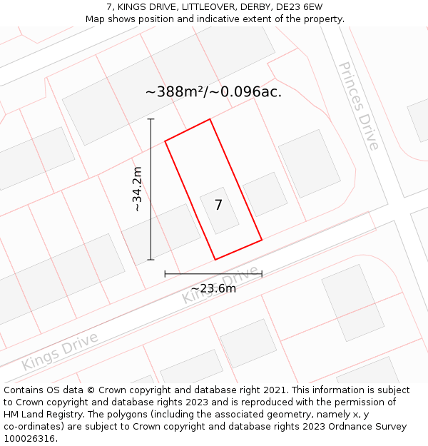 7, KINGS DRIVE, LITTLEOVER, DERBY, DE23 6EW: Plot and title map