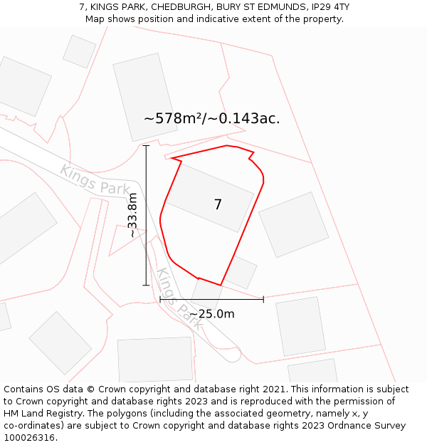 7, KINGS PARK, CHEDBURGH, BURY ST EDMUNDS, IP29 4TY: Plot and title map