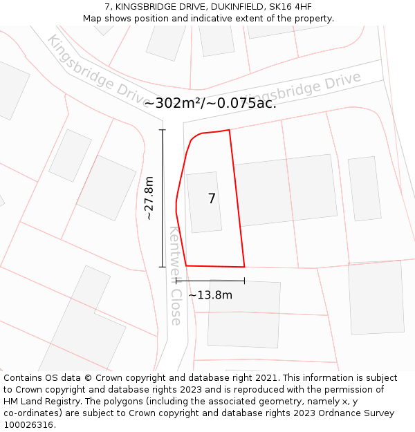 7, KINGSBRIDGE DRIVE, DUKINFIELD, SK16 4HF: Plot and title map