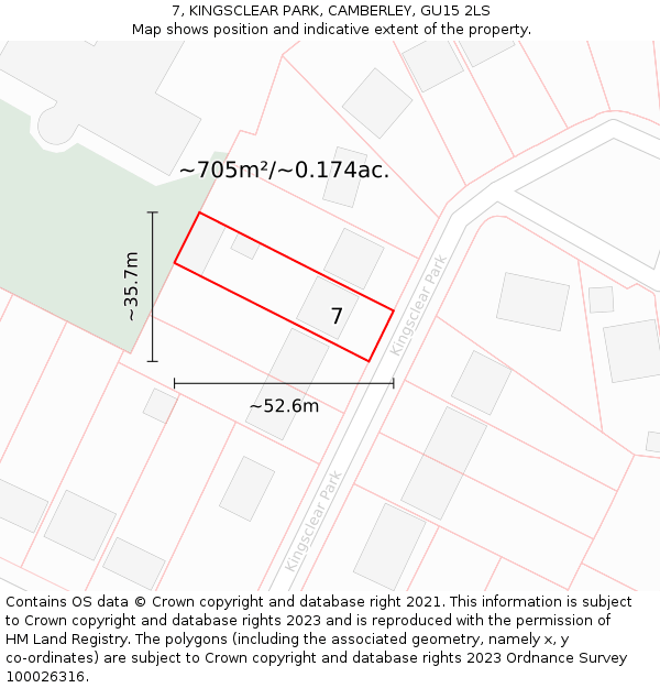 7, KINGSCLEAR PARK, CAMBERLEY, GU15 2LS: Plot and title map