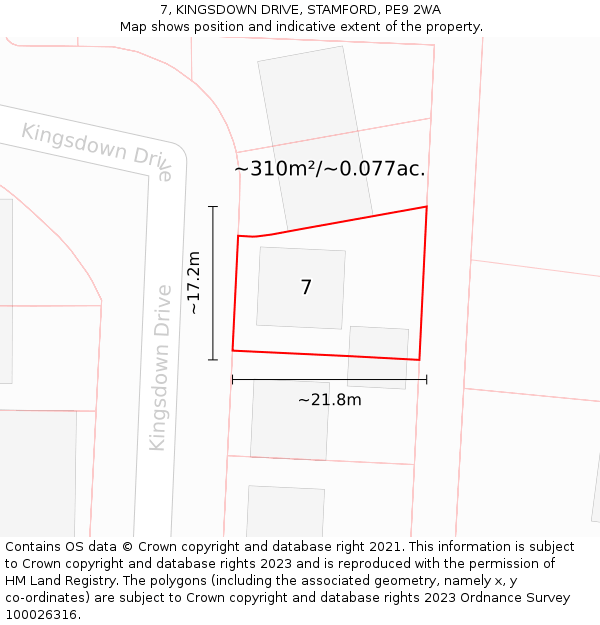 7, KINGSDOWN DRIVE, STAMFORD, PE9 2WA: Plot and title map