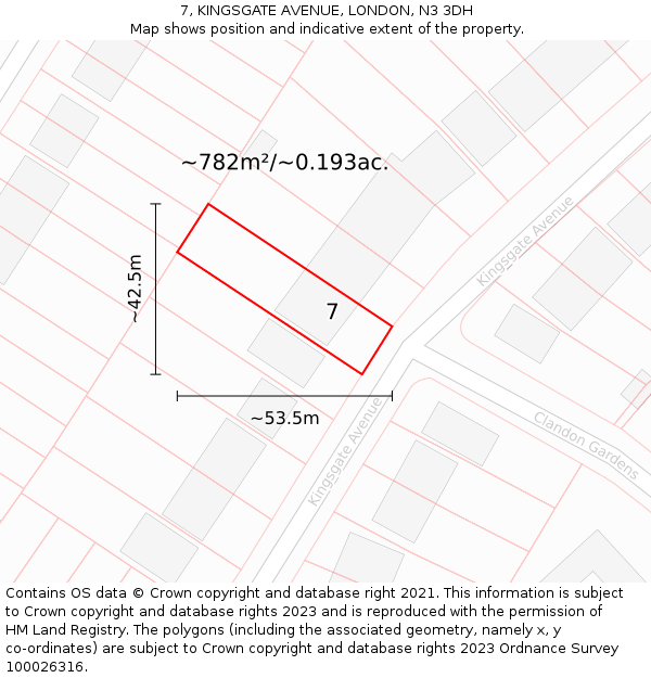 7, KINGSGATE AVENUE, LONDON, N3 3DH: Plot and title map