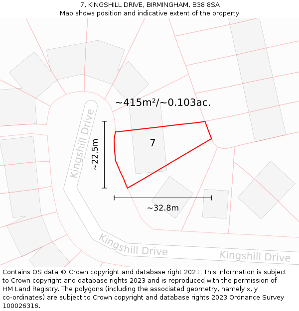 7, KINGSHILL DRIVE, BIRMINGHAM, B38 8SA: Plot and title map