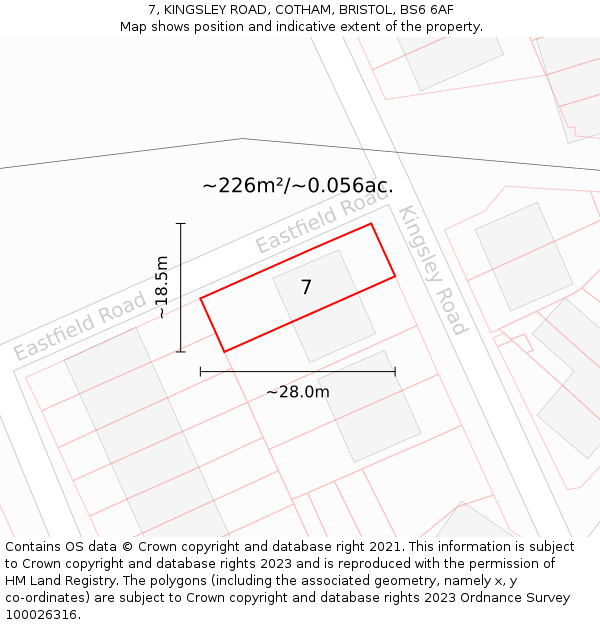 7, KINGSLEY ROAD, COTHAM, BRISTOL, BS6 6AF: Plot and title map