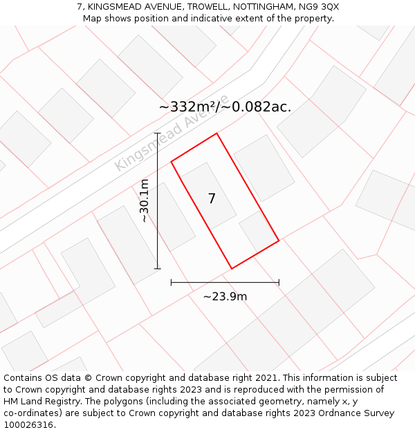 7, KINGSMEAD AVENUE, TROWELL, NOTTINGHAM, NG9 3QX: Plot and title map