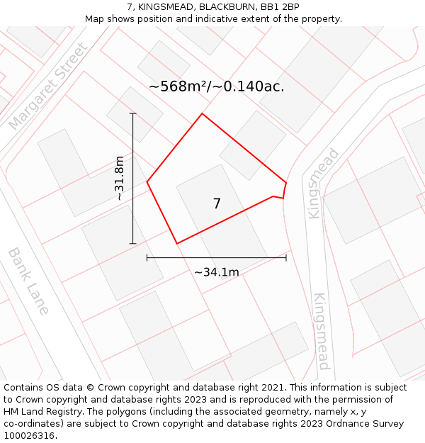 7, KINGSMEAD, BLACKBURN, BB1 2BP: Plot and title map