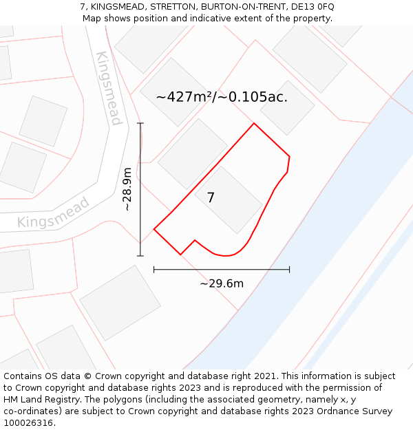 7, KINGSMEAD, STRETTON, BURTON-ON-TRENT, DE13 0FQ: Plot and title map