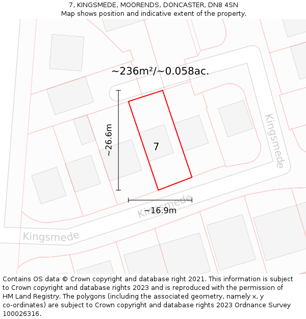 7, KINGSMEDE, MOORENDS, DONCASTER, DN8 4SN: Plot and title map