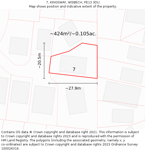 7, KINGSWAY, WISBECH, PE13 3DU: Plot and title map