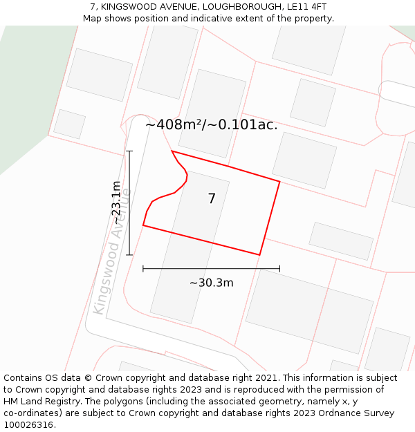 7, KINGSWOOD AVENUE, LOUGHBOROUGH, LE11 4FT: Plot and title map
