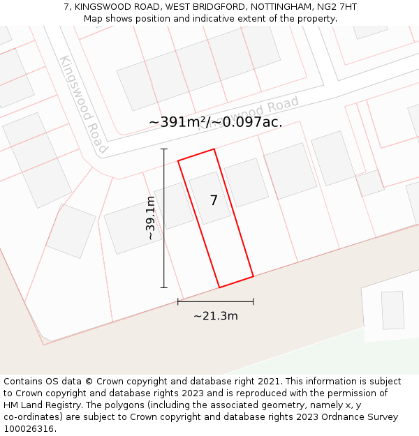 7, KINGSWOOD ROAD, WEST BRIDGFORD, NOTTINGHAM, NG2 7HT: Plot and title map