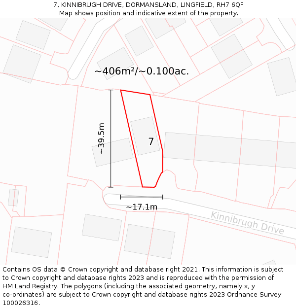 7, KINNIBRUGH DRIVE, DORMANSLAND, LINGFIELD, RH7 6QF: Plot and title map