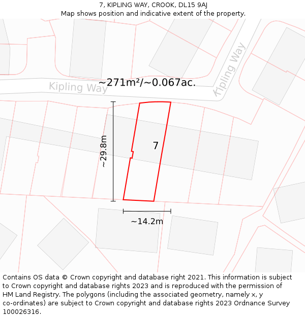 7, KIPLING WAY, CROOK, DL15 9AJ: Plot and title map