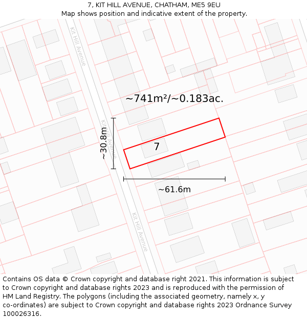 7, KIT HILL AVENUE, CHATHAM, ME5 9EU: Plot and title map