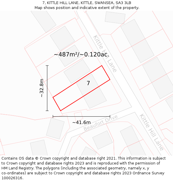 7, KITTLE HILL LANE, KITTLE, SWANSEA, SA3 3LB: Plot and title map