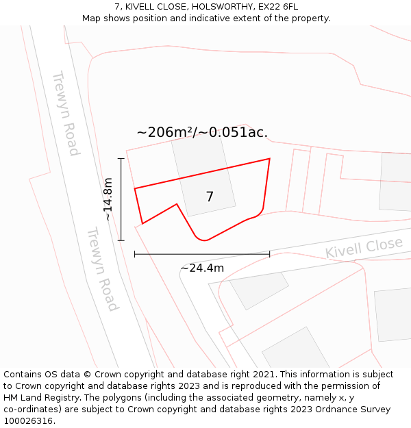 7, KIVELL CLOSE, HOLSWORTHY, EX22 6FL: Plot and title map