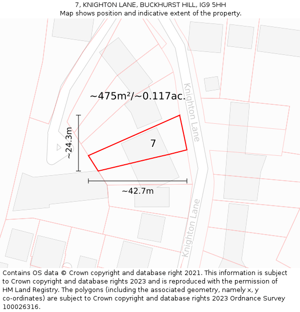 7, KNIGHTON LANE, BUCKHURST HILL, IG9 5HH: Plot and title map