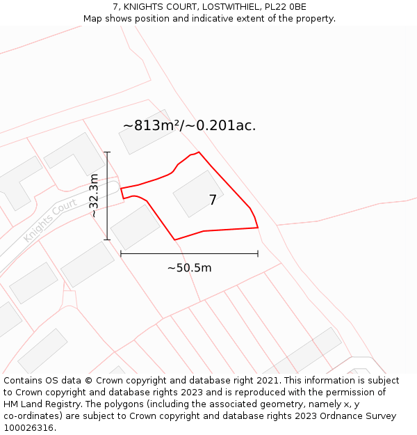 7, KNIGHTS COURT, LOSTWITHIEL, PL22 0BE: Plot and title map