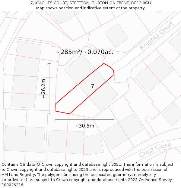 7, KNIGHTS COURT, STRETTON, BURTON-ON-TRENT, DE13 0GU: Plot and title map