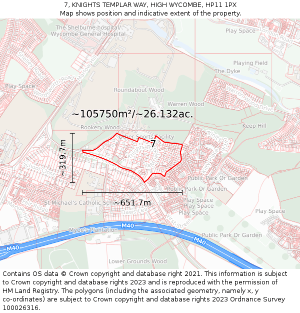 7, KNIGHTS TEMPLAR WAY, HIGH WYCOMBE, HP11 1PX: Plot and title map