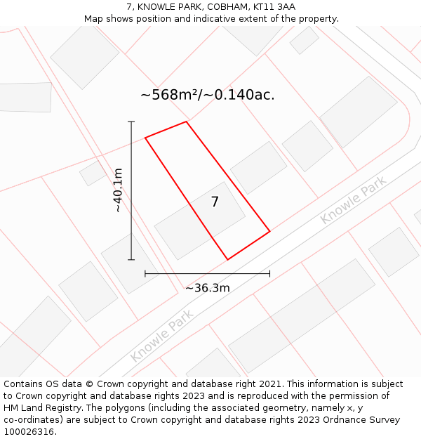 7, KNOWLE PARK, COBHAM, KT11 3AA: Plot and title map