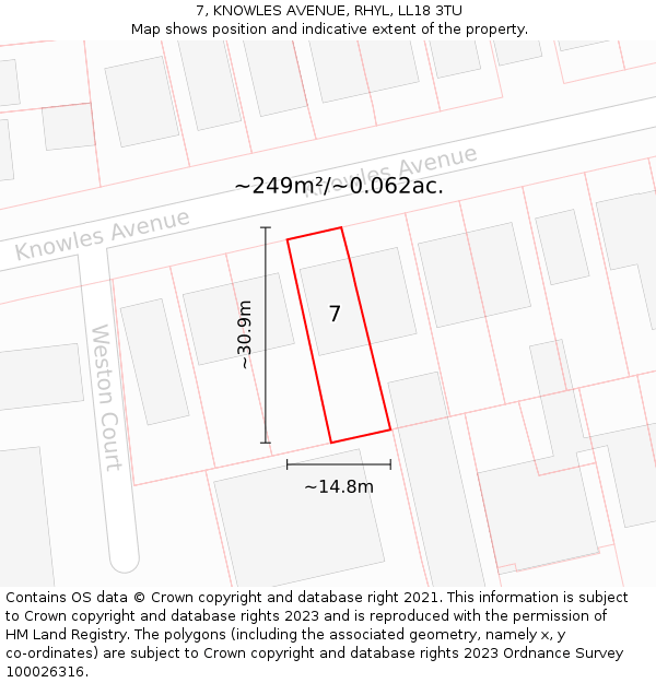 7, KNOWLES AVENUE, RHYL, LL18 3TU: Plot and title map