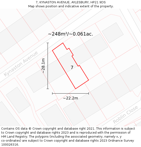 7, KYNASTON AVENUE, AYLESBURY, HP21 9DS: Plot and title map
