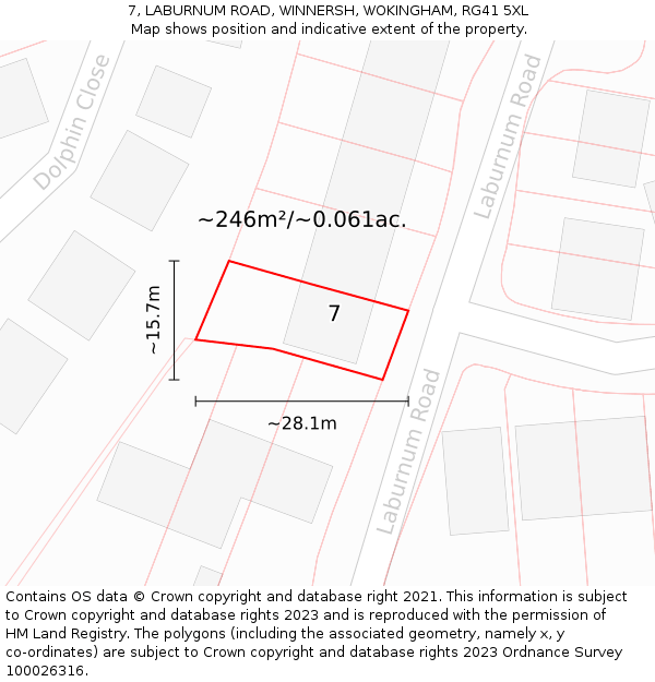 7, LABURNUM ROAD, WINNERSH, WOKINGHAM, RG41 5XL: Plot and title map