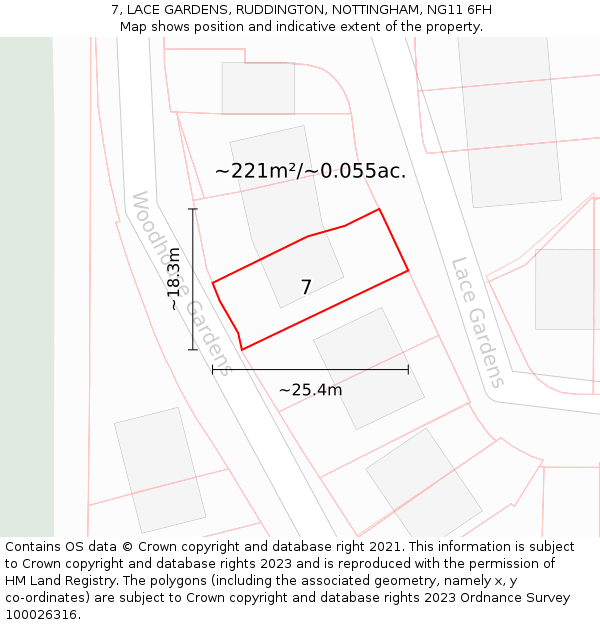 7, LACE GARDENS, RUDDINGTON, NOTTINGHAM, NG11 6FH: Plot and title map