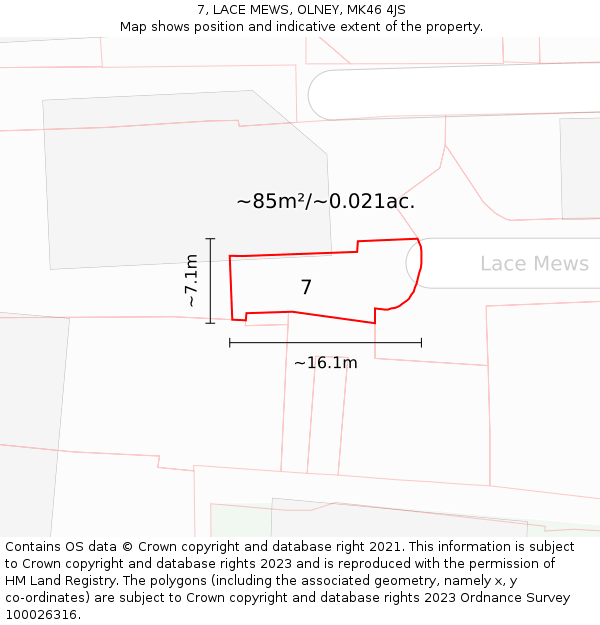 7, LACE MEWS, OLNEY, MK46 4JS: Plot and title map