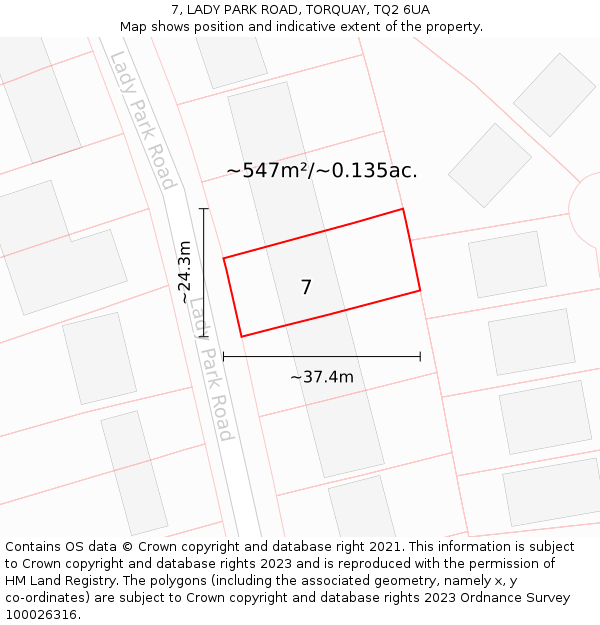 7, LADY PARK ROAD, TORQUAY, TQ2 6UA: Plot and title map