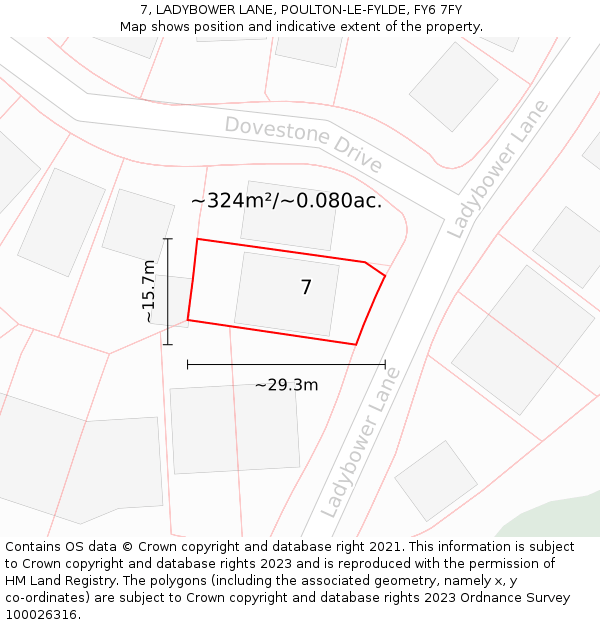 7, LADYBOWER LANE, POULTON-LE-FYLDE, FY6 7FY: Plot and title map