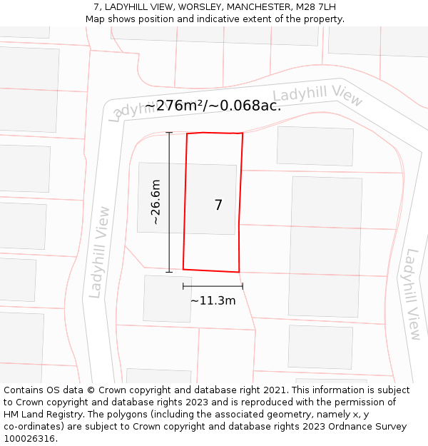 7, LADYHILL VIEW, WORSLEY, MANCHESTER, M28 7LH: Plot and title map