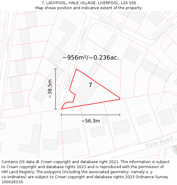 7, LADYPOOL, HALE VILLAGE, LIVERPOOL, L24 5SE: Plot and title map