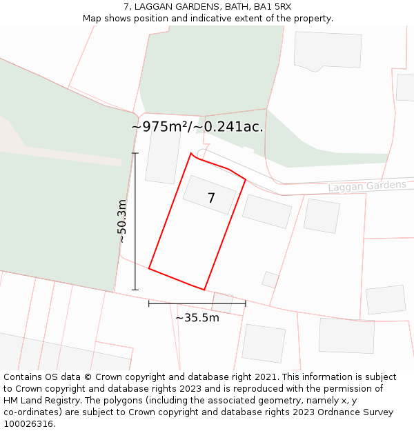 7, LAGGAN GARDENS, BATH, BA1 5RX: Plot and title map