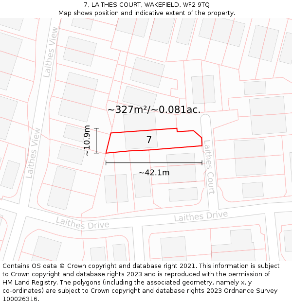 7, LAITHES COURT, WAKEFIELD, WF2 9TQ: Plot and title map