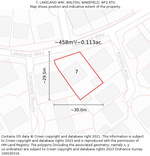 7, LAKELAND WAY, WALTON, WAKEFIELD, WF2 6TG: Plot and title map