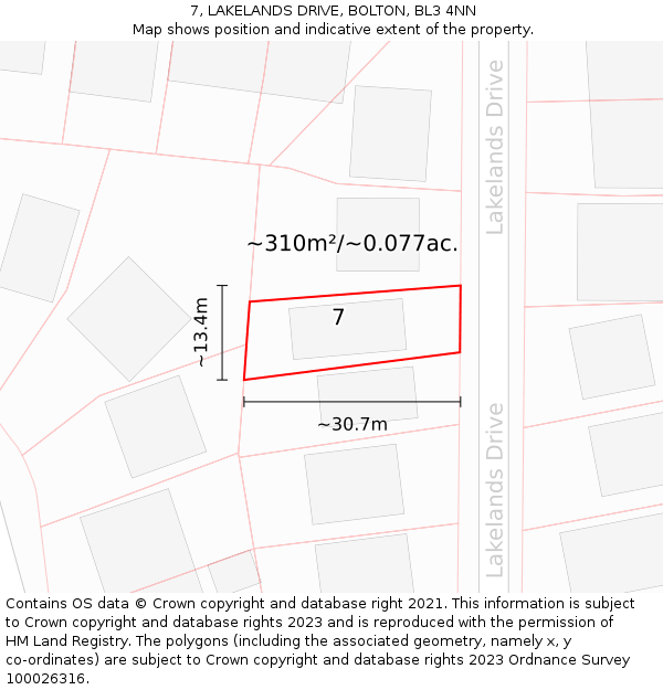 7, LAKELANDS DRIVE, BOLTON, BL3 4NN: Plot and title map