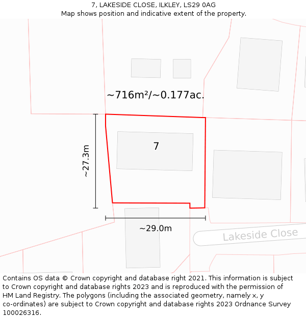 7, LAKESIDE CLOSE, ILKLEY, LS29 0AG: Plot and title map