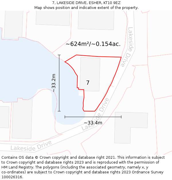 7, LAKESIDE DRIVE, ESHER, KT10 9EZ: Plot and title map