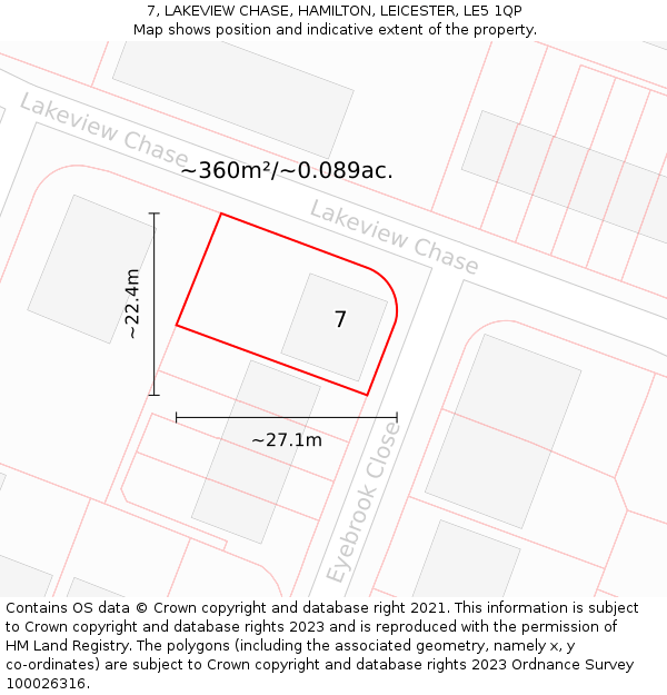 7, LAKEVIEW CHASE, HAMILTON, LEICESTER, LE5 1QP: Plot and title map